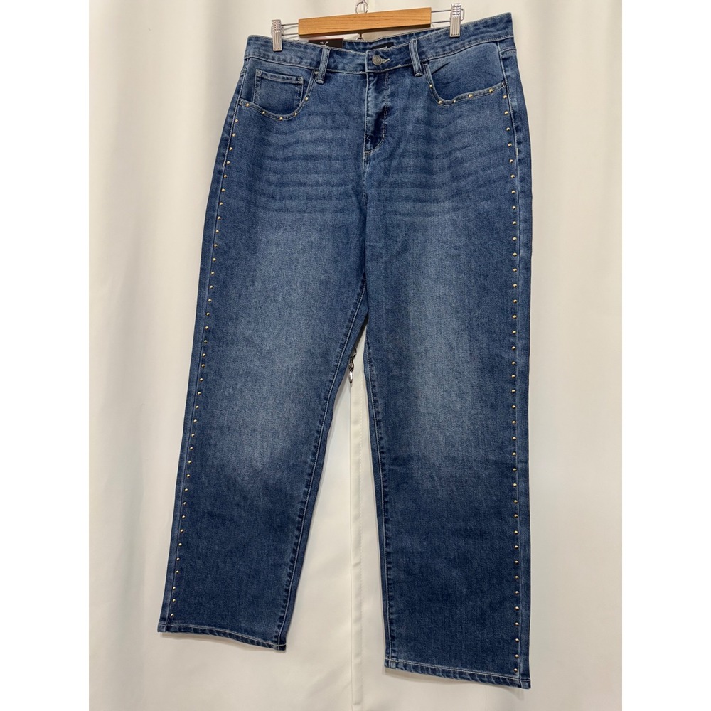 Express Embellished Jeans Womens 14 Medium Wash Gold Studded Straight Leg Jeans